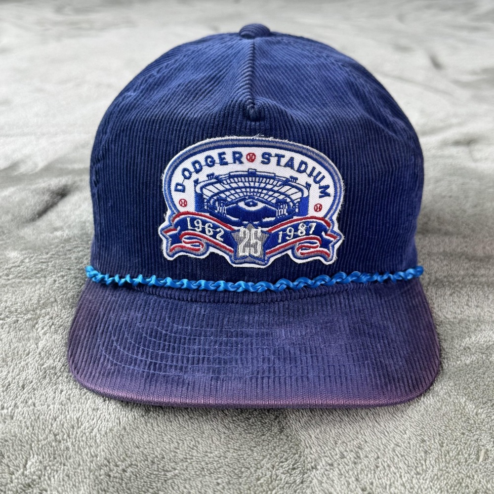 Vintage Dodger Stadium Hat Cap Snap Back Mens One Size Corduroy Bump Cap 80s
